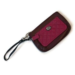 Coach Pink and Brown Quilted Wristlet